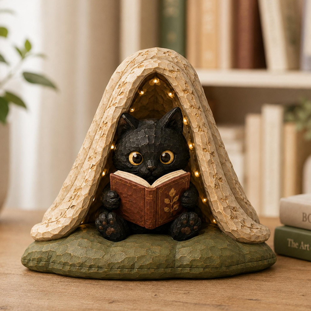 Black Cat Reading Book Decor