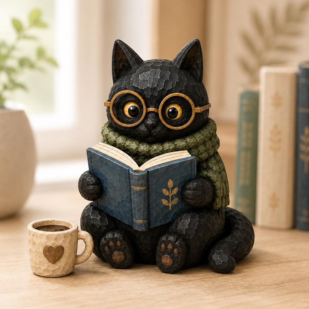 Black Cat Reading Book Decor