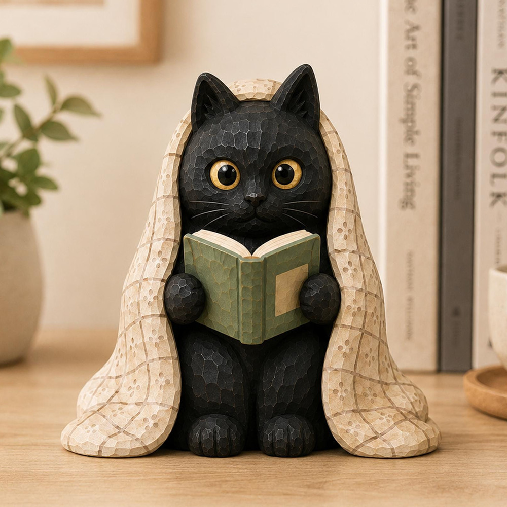 Black Cat Reading Book Decor