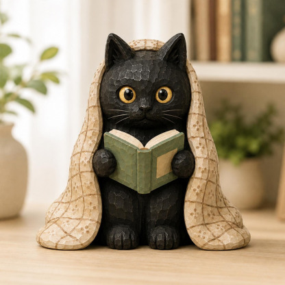 Black Cat Reading Book Decor