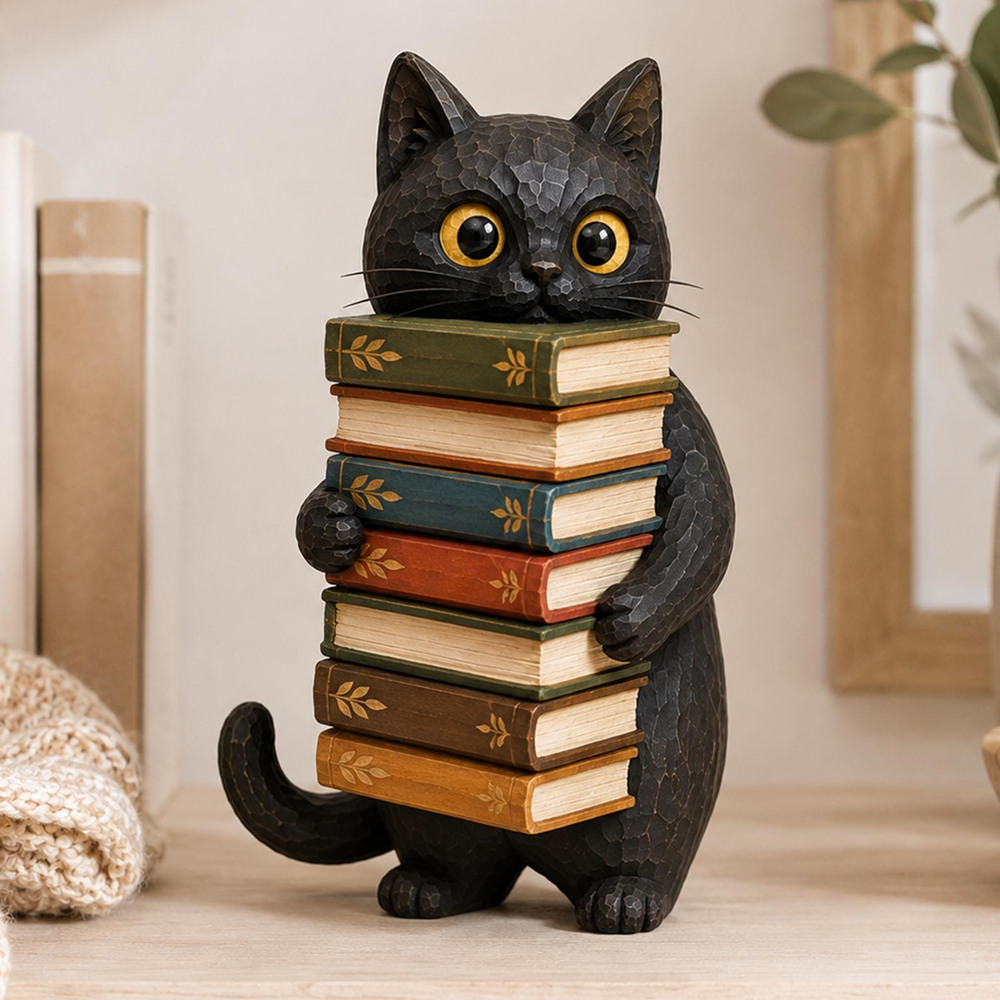 Black Cat Reading Book Decor