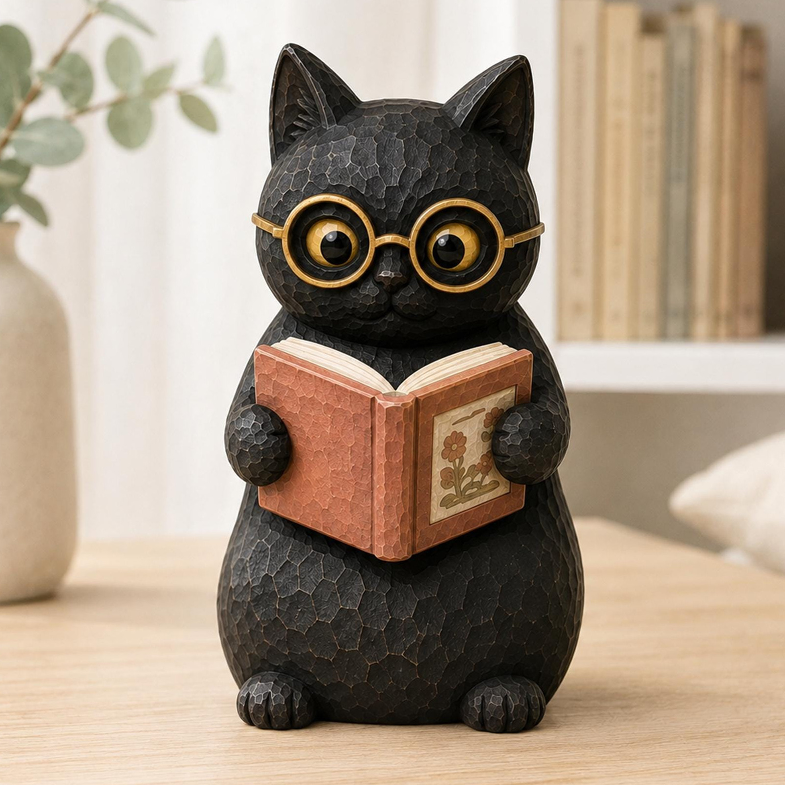 Black Cat Reading Book Decor