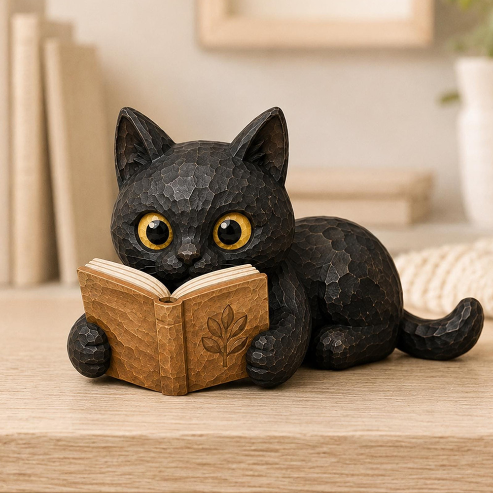 Black Cat Reading Book Decor