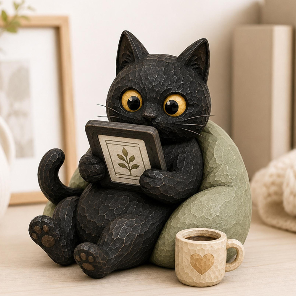 Black Cat Reading Book Decor