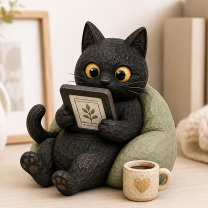 Black Cat Reading Book Decor