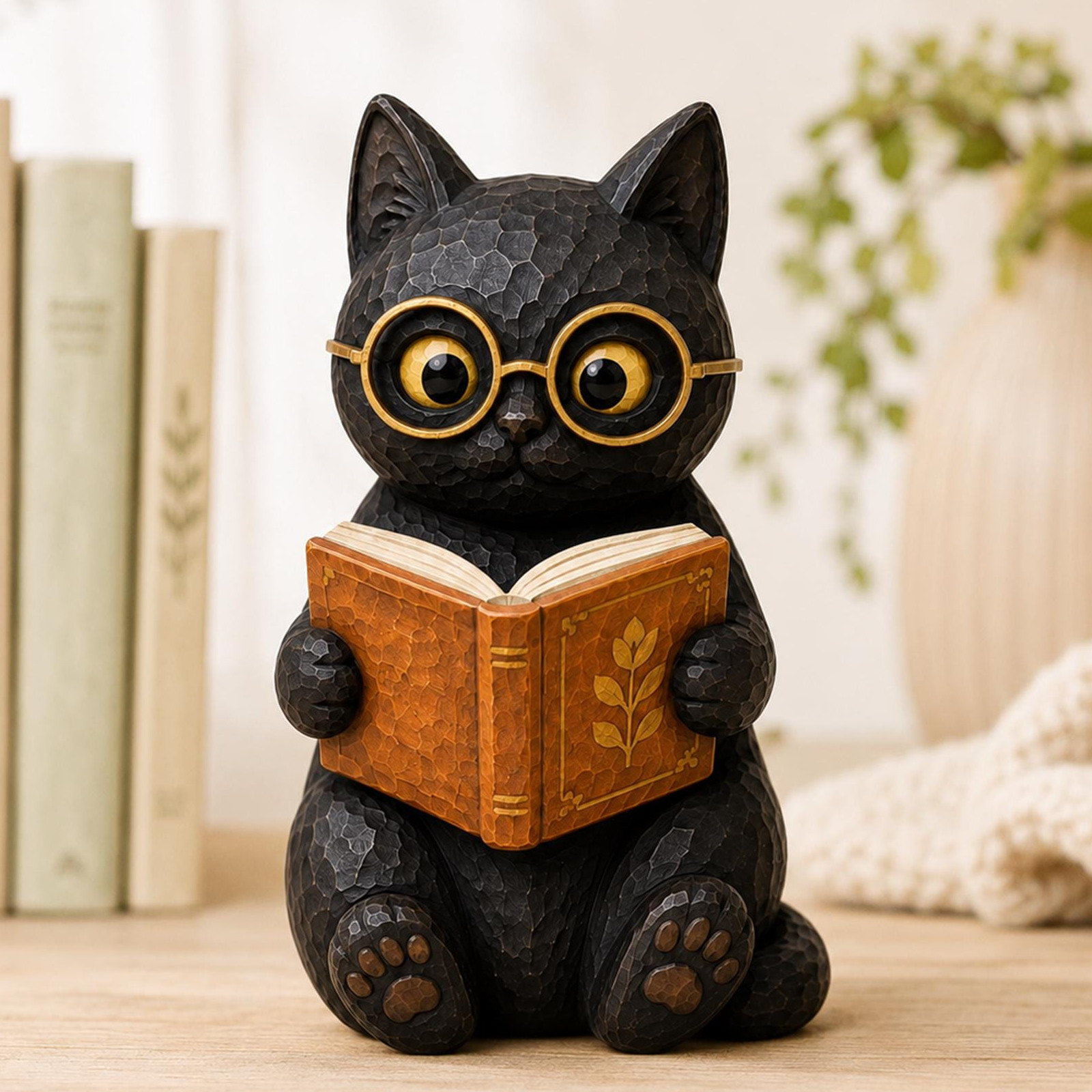 Black Cat Reading Book Decor