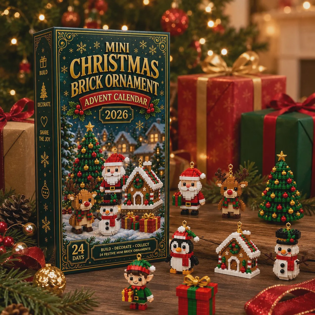 🎄24-Day Mini Christmas Ornament Advent Calendar | 24 Unique Buildable Christmas Decorations with Hanging Loops, Great for Trees & Wreaths