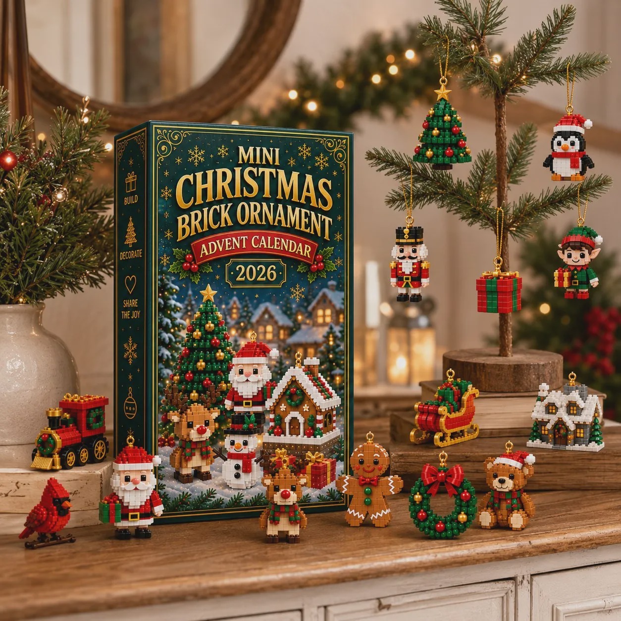 🎄24-Day Mini Christmas Ornament Advent Calendar | 24 Unique Buildable Christmas Decorations with Hanging Loops, Great for Trees & Wreaths