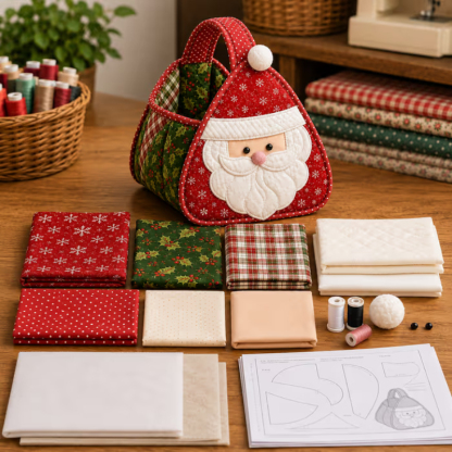 Christmas Quilted Carry Basket Sewing Kit