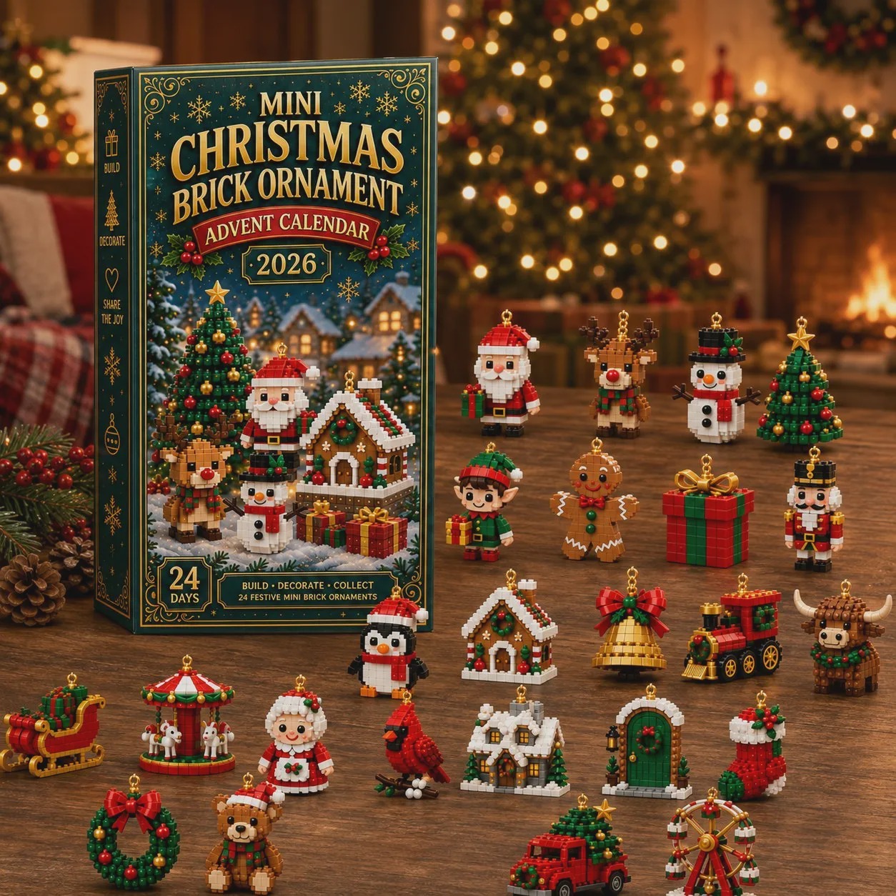 🎄24-Day Mini Christmas Ornament Advent Calendar | 24 Unique Buildable Christmas Decorations with Hanging Loops, Great for Trees & Wreaths