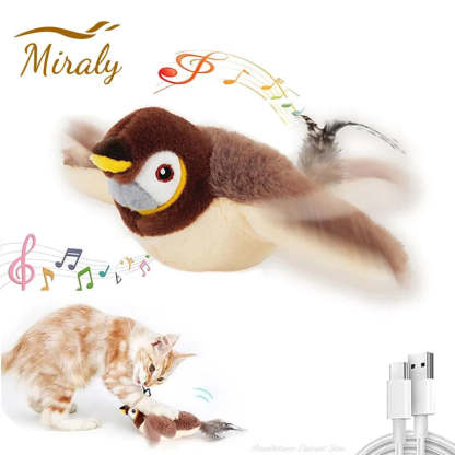 Interactive Cat Toys Rechargeable Flying Bird Cat Toy Chirping Flapping Bird  Can Add Catnip Touch Activated Plush Toy