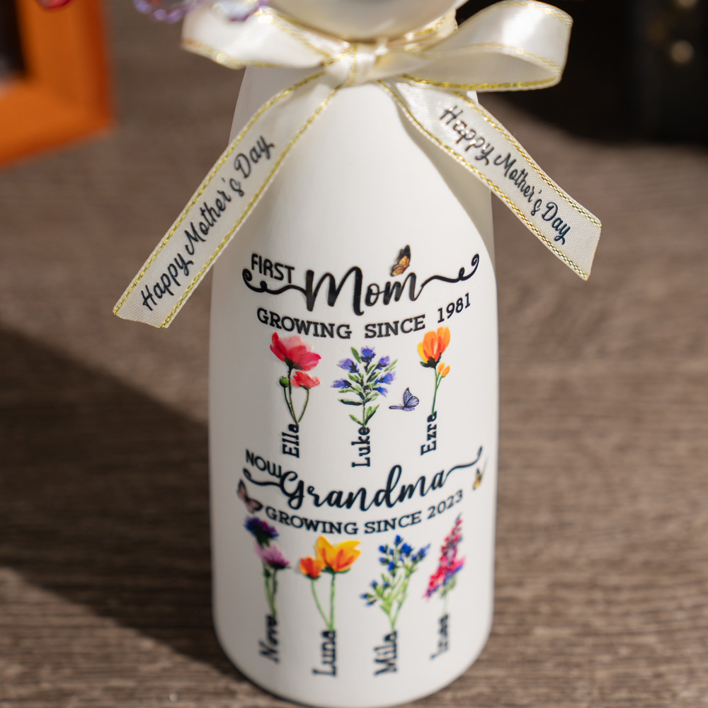 Custom Birth Flower Vase with Kid's Name & Glass Flower Keepsake Gift Mother's Day Gift