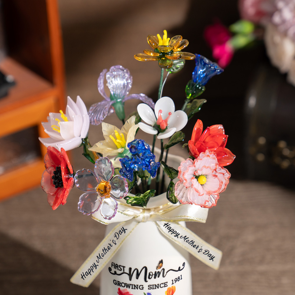 Custom Birth Flower Vase with Kid's Name & Glass Flower Keepsake Gift Mother's Day Gift
