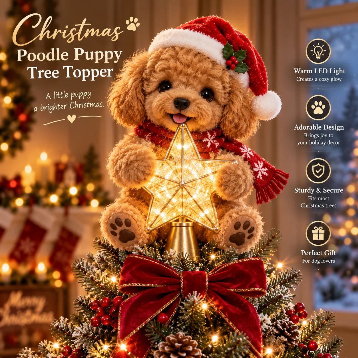 Christmas tree top with poodle puppies