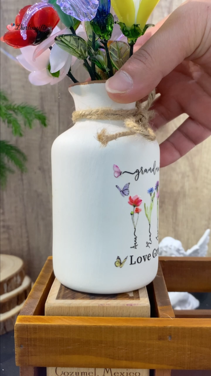 Personalized Birth Flower Vase with Glass Flower Mother's Day Gift Keepsake Gift For Mom/Grandma