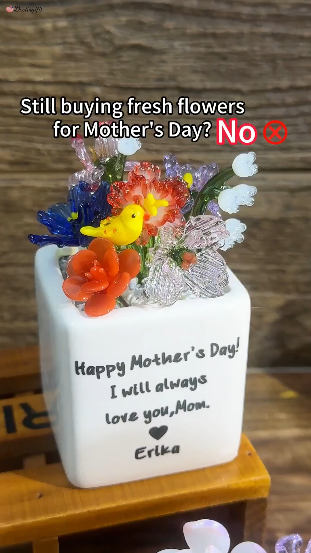 Custom Mini Glass Birth Month Flower with Plant Pot Keepsake Gifts For Mother's Day Gift Ideas