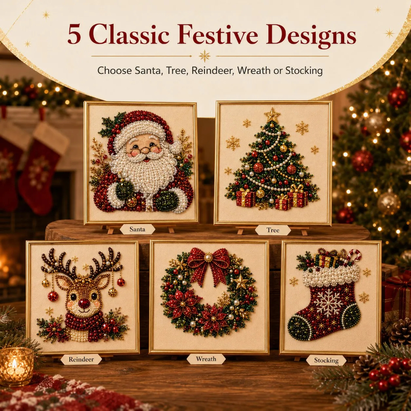 🧘‍♀️ Stress-Free Christmas Pearl Diamond Art Kit 🎄 Beginner Friendly, Framed Complete DIY Painting Set 💎