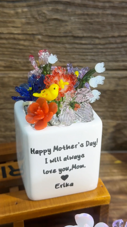 Custom Mini Glass Birth Month Flower with Plant Pot Keepsake Gifts For Mother's Day Gift Ideas