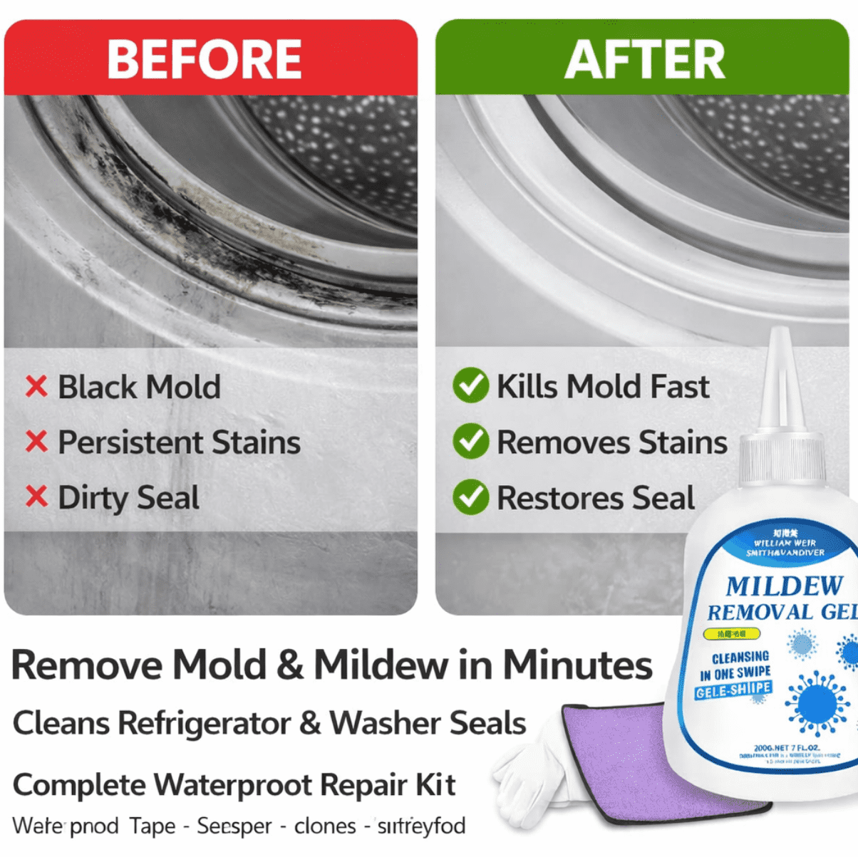 Suitable for Solution3/ 4：Washing Machine and Refrigerator Gasket, Glass Sealant, Wall Mold and Stain Remover Combo Set