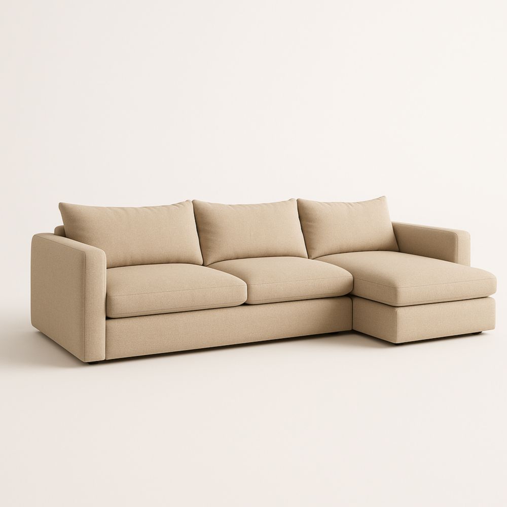 Canapé d'angle en tissu beige avec méridienne