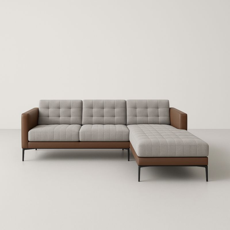 Canapé d'angle en Tissu et PU Gris et Marron 260x160 cm