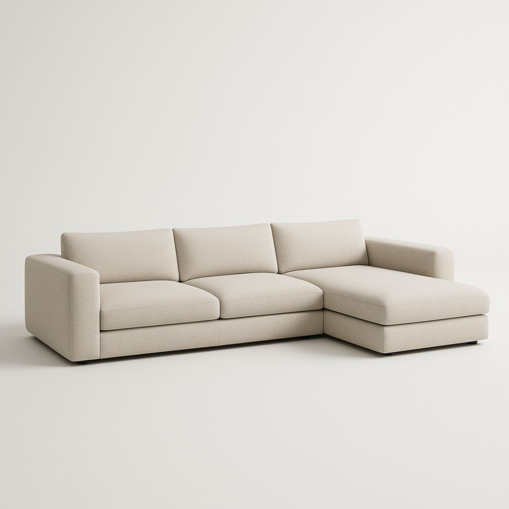 Canapé d'angle en tissu beige 3 places avec méridienne