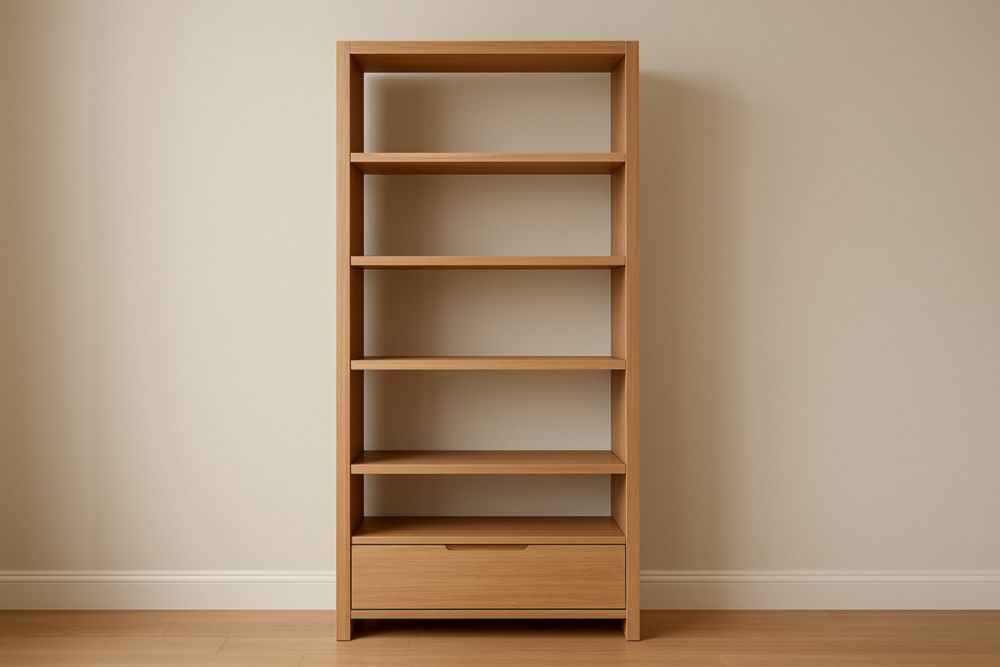 Étagère en Bois Clair avec 5 Niveaux et Tiroir