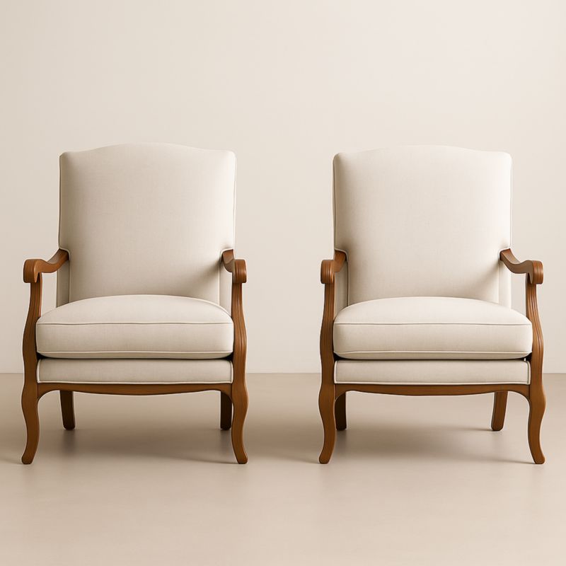 Lot de 2 fauteuils en bois de hêtre et tissu beige