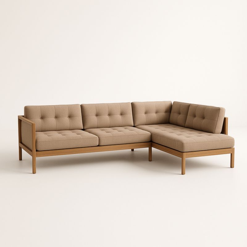 Canapé d'angle tissu brun chêne massif