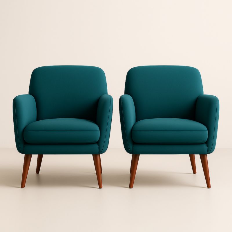 Lot de 2 Fauteuils en Tissu avec Pieds en Bois de Hêtre