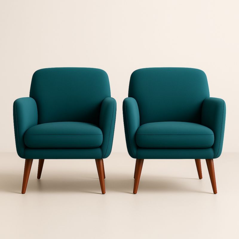 Lot de 2 Fauteuils en Tissu avec Pieds en Bois de Hêtre