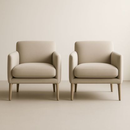 Lot de 2 fauteuils en tissu polyester beige avec pieds en bois