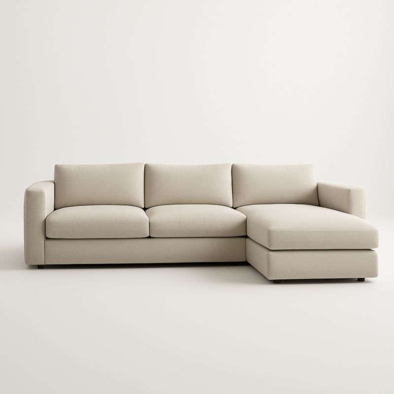 Canapé d'angle en tissu polyester beige avec méridienne, 290 cm