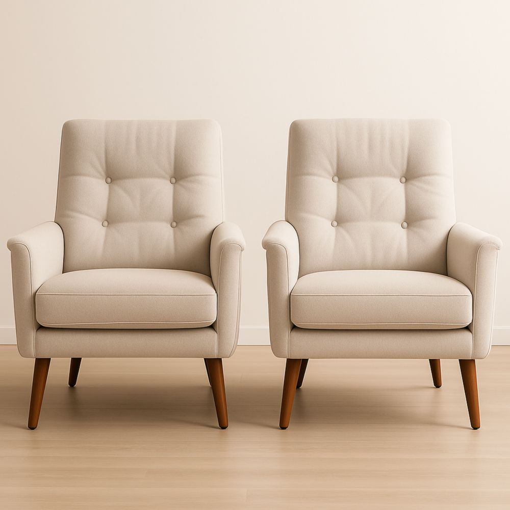 Paire de fauteuils en tissu beige avec pieds en bois 80x75x90 cm