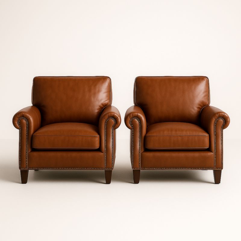 Lot de 2 fauteuils en cuir marron
