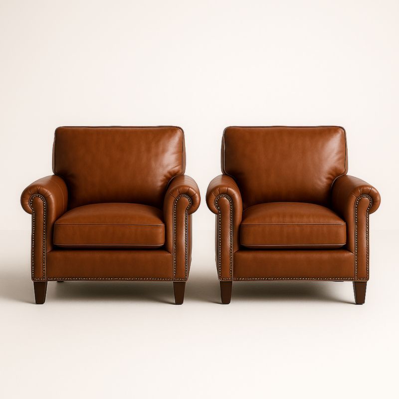 Lot de 2 fauteuils en cuir marron