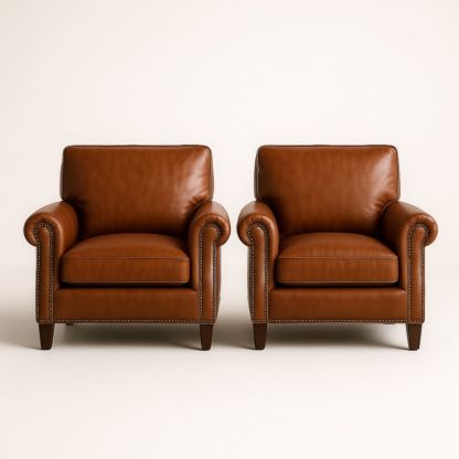 Lot de 2 fauteuils en cuir marron