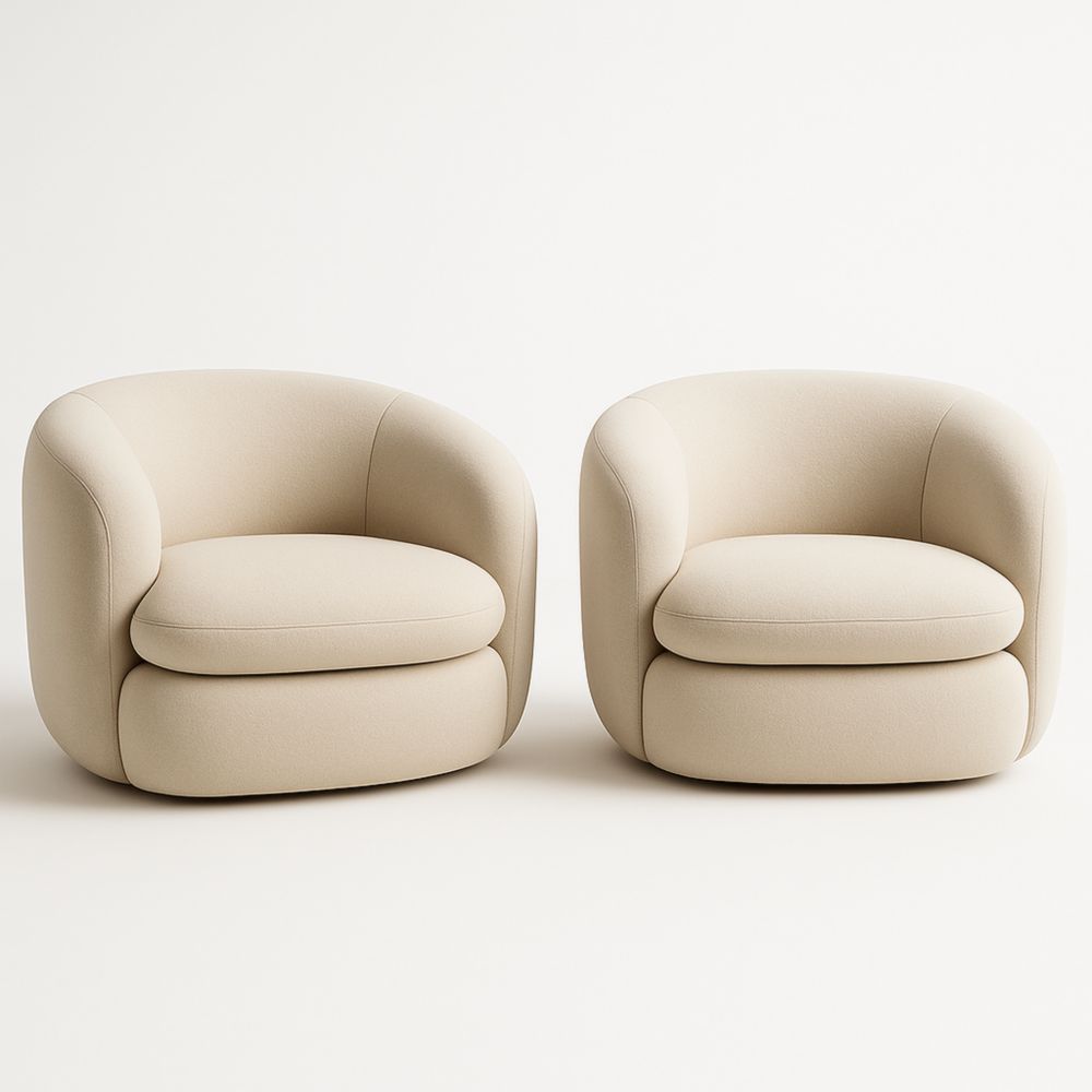 Lot de 2 fauteuils ronds en tissu beige