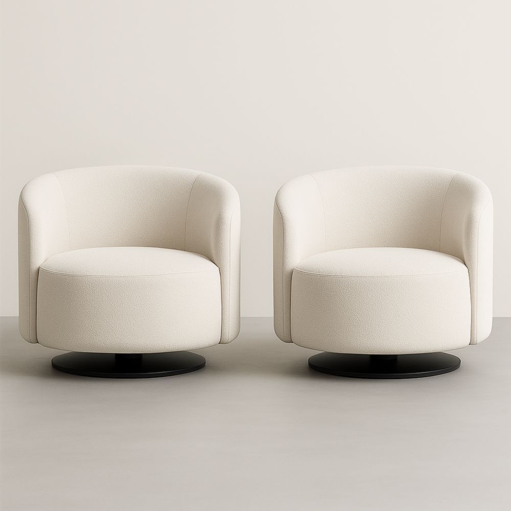 Ensemble de 2 fauteuils en bouclette crème avec base noire