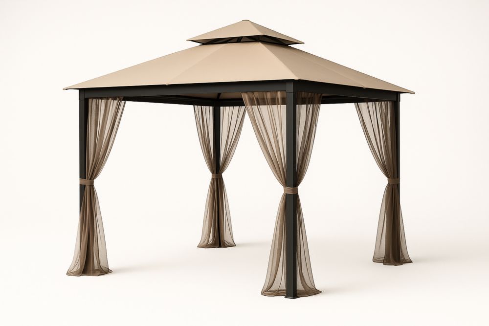 Tente d'extérieur 300x300x260 m aluminium toit polyester rideaux marron