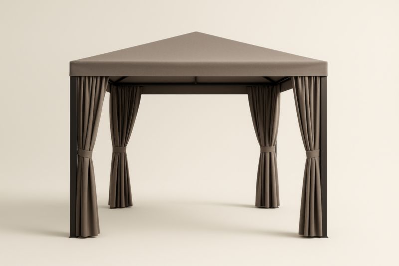 Gazebo de jardin en aluminium avec rideaux polyester marron 3x3m(L×l)