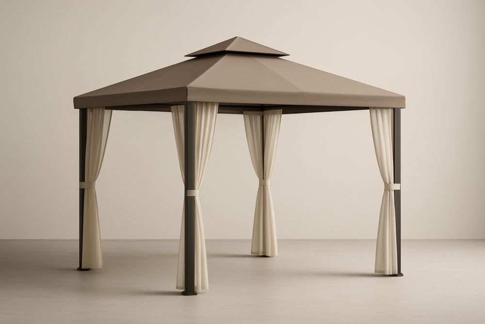 Tonnelle de jardin carrée 300x300x280 cm acier polyester Taupe Crème