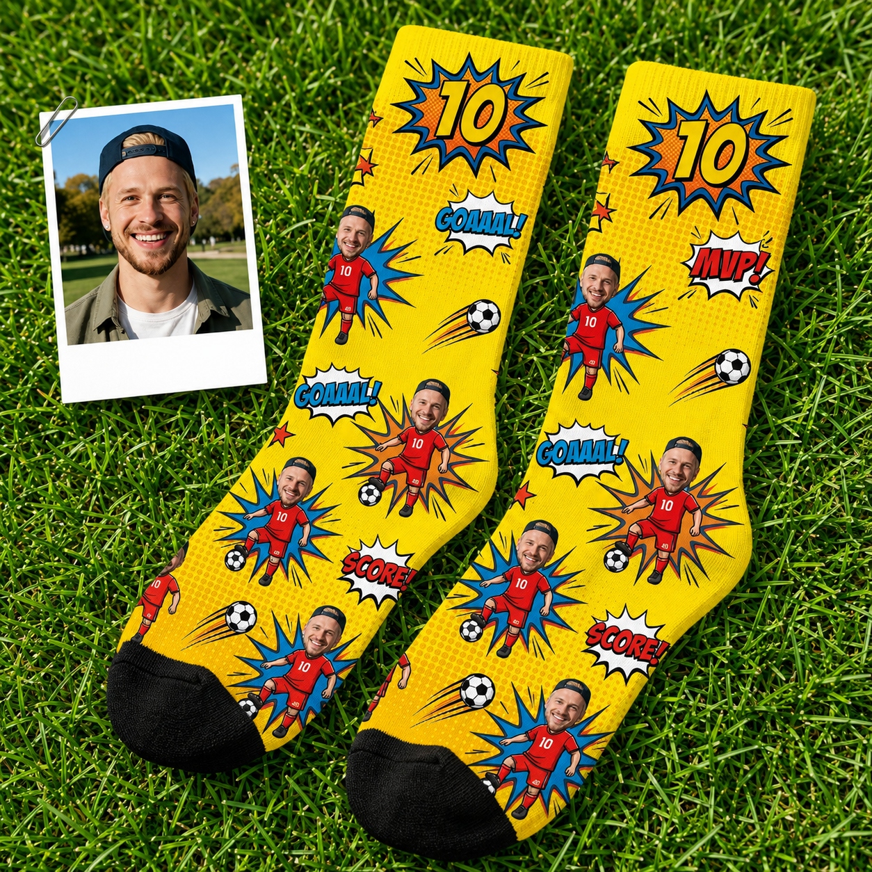 Personalized Face Soccer Socks Custom Photo and Number Soccer Crew Socks Sports Fan Gift