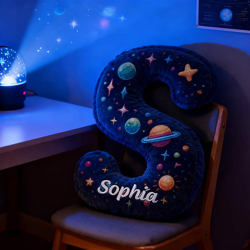 Personalized Neon Space Alphabet Pillow Galaxy Letters Pillow Galaxy Astronaut Rocket Planet Pillow Gifts for Kid Science Fiction Fans
