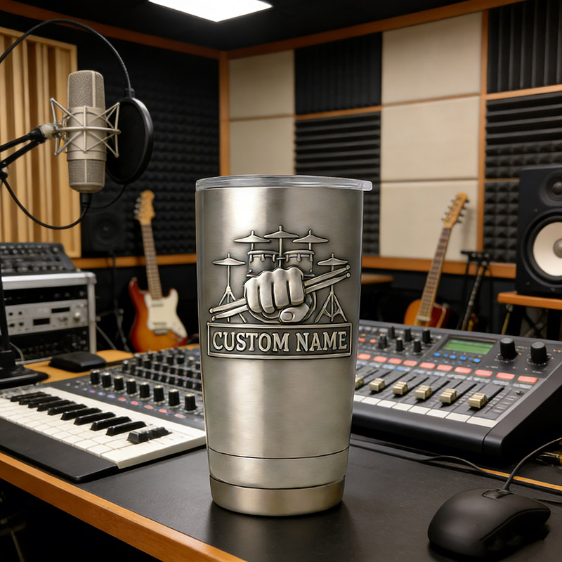 Personalized Drummer Instrument Stainless Steel Tumbler Custom Name Gift for Drummers Band Members Music Lovers for Performances Birthdays Holiday Parties