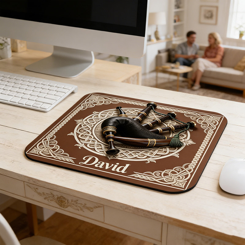 Personalized Bagpipe Themed Mousepads Custom Work or Gaming Desk Mat Gift for Music Lover for Music Studio