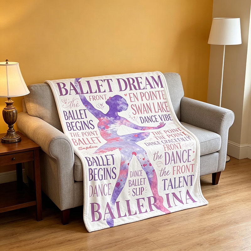 Personalized Watercolor Ballet Silhouette Soft Blanket Custom with Name and Dance Pose Perfect Gift for Home Decor Birthday for Dancers