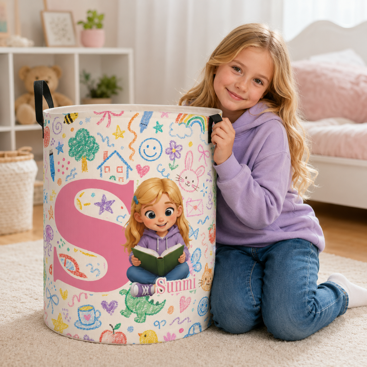 Personalized Girl and Boy Initial Laundry Basket Kids Room Storage Bin Cute Kids Alphabet Toy Organizer For Nursery And Bedroom