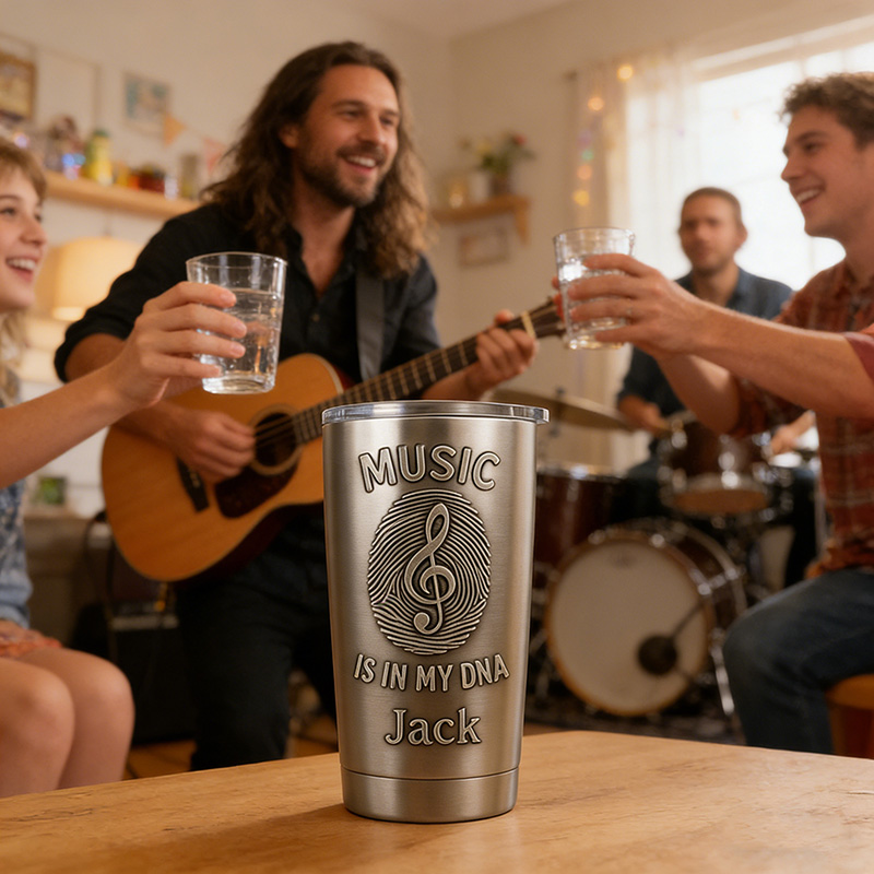 Personalized Music Fingerprint Stainless Steel Tumbler Custom Name and Text Gift for Band Members Music Lovers for Performances Birthdays Holiday Parties