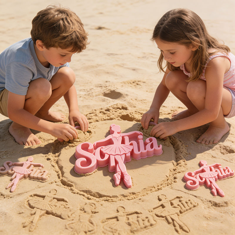 Personalized Multi-color Name 3D Printed Ballet Dancer Sand Mold 2-9 Letters Beach Vacation Essentials Play Birthday Gift for Family Kids